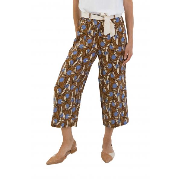 Pantalone  palazzo in viscosa con cintura fantasia 